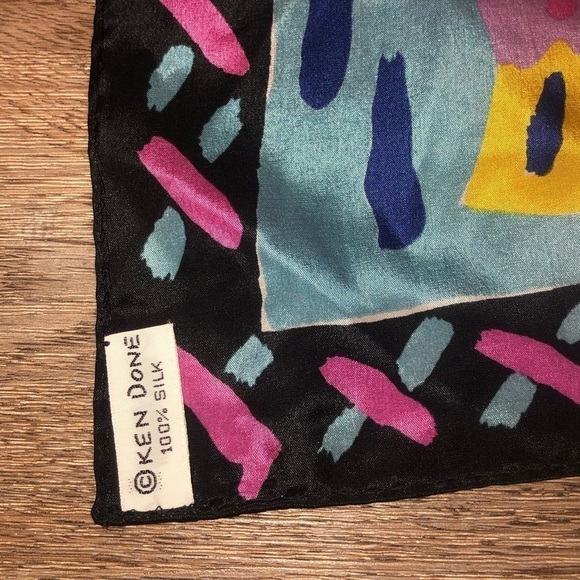 VTG 80s Ken Done Silk Long Tie Scarf Head Wrap Tropical Fish Floral Bright - Picture 4 of 6